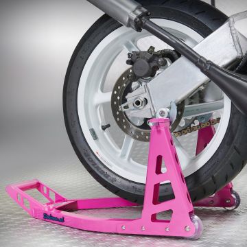 Universeller Motorrad Montageständer in Rosa - Hinterrad 