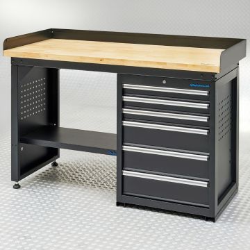 Werkbank PRO, Schwarz mit Bambus Arbeitsplatte - 150 cm