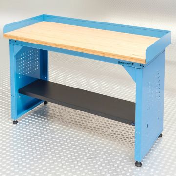 Werkbank PRO in Blau mit Arbeitsplatte aus Bambus - 150 cm