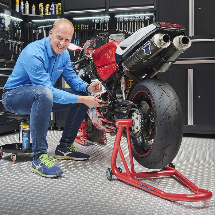 Einarm Motorrad Montageständer Ducati (21,7 & 25,7mm) + Motorradwippe