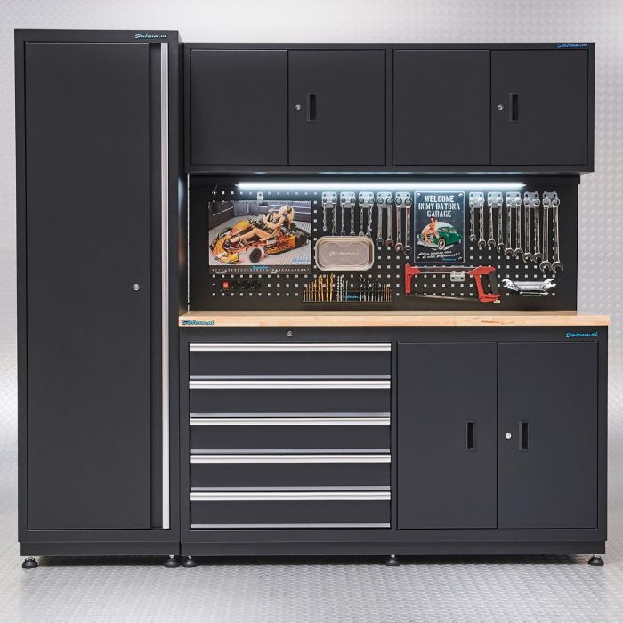 Werkbank 160 cm mit schmalem Seitenschrank